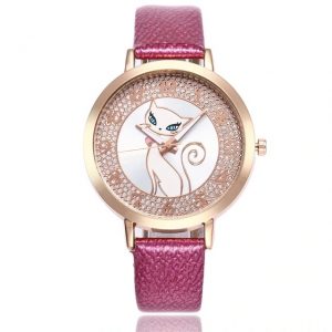 stylish women wristwatch gems stones cat princess